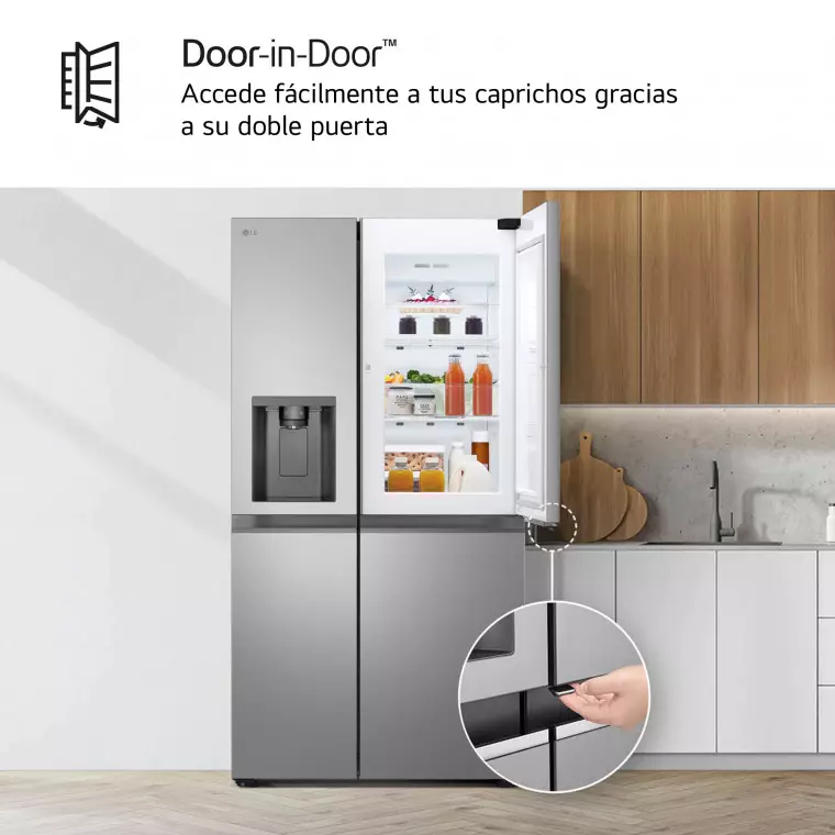 LG Frigorífico Side By side  Serie 400, Door-In-Door, sin toma de agua, Inox antihuellas.  E, 641 L, GSJC41PYPE.APYQEUR